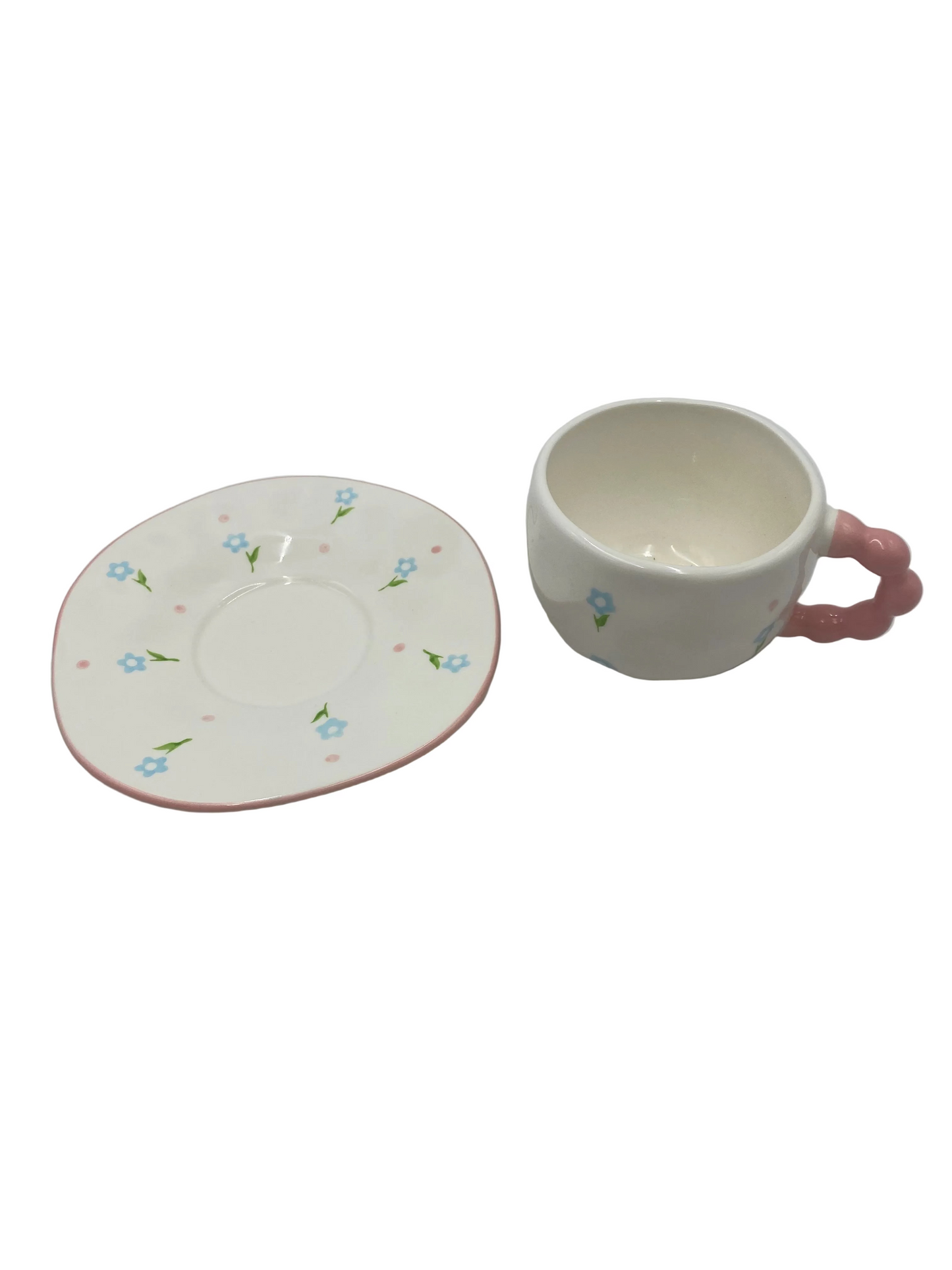 2 Pcs Ceramic Flower Mug  With Plate Set