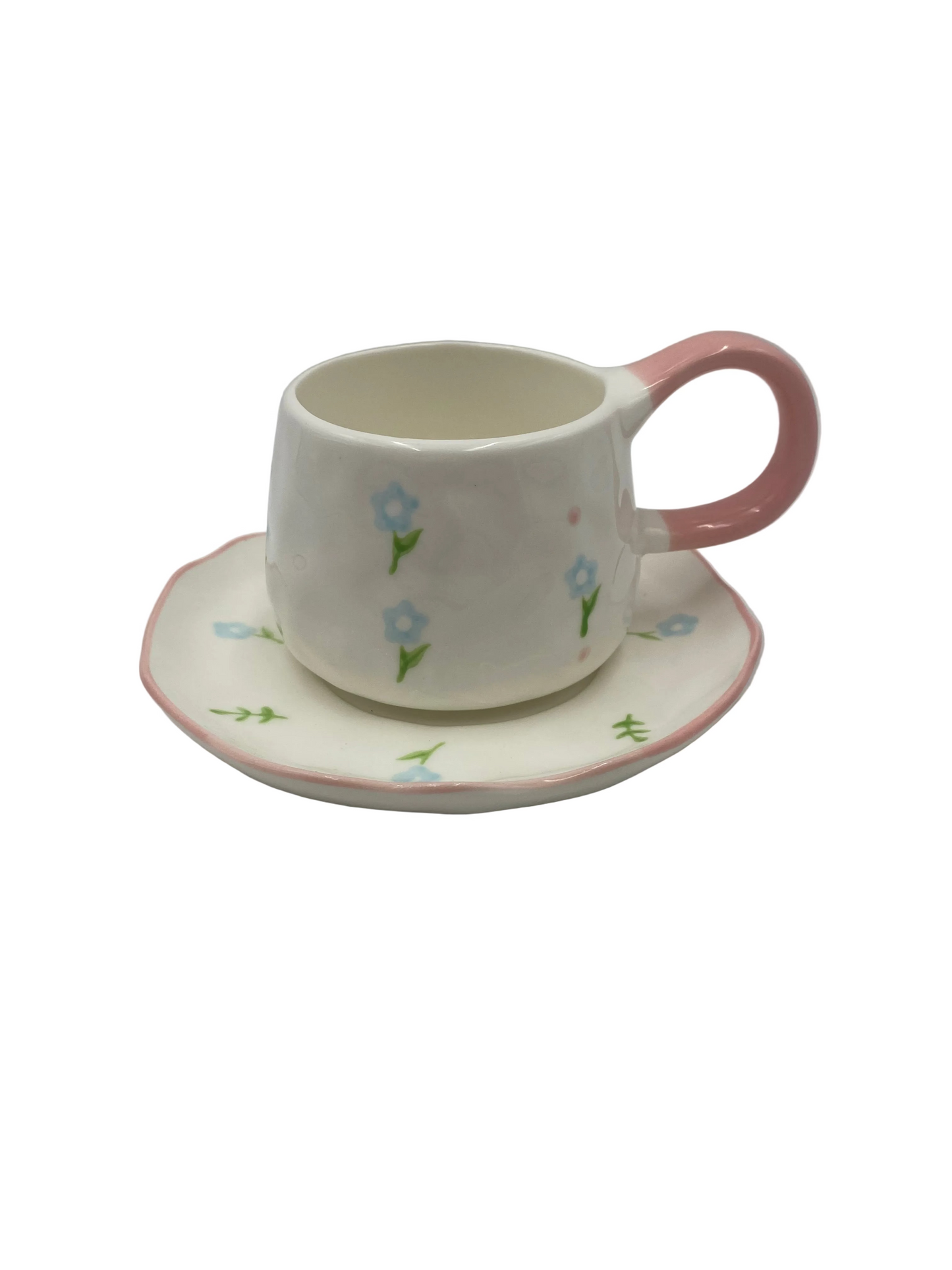 2 Pcs Ceramic Flower Mug  With Plate Set