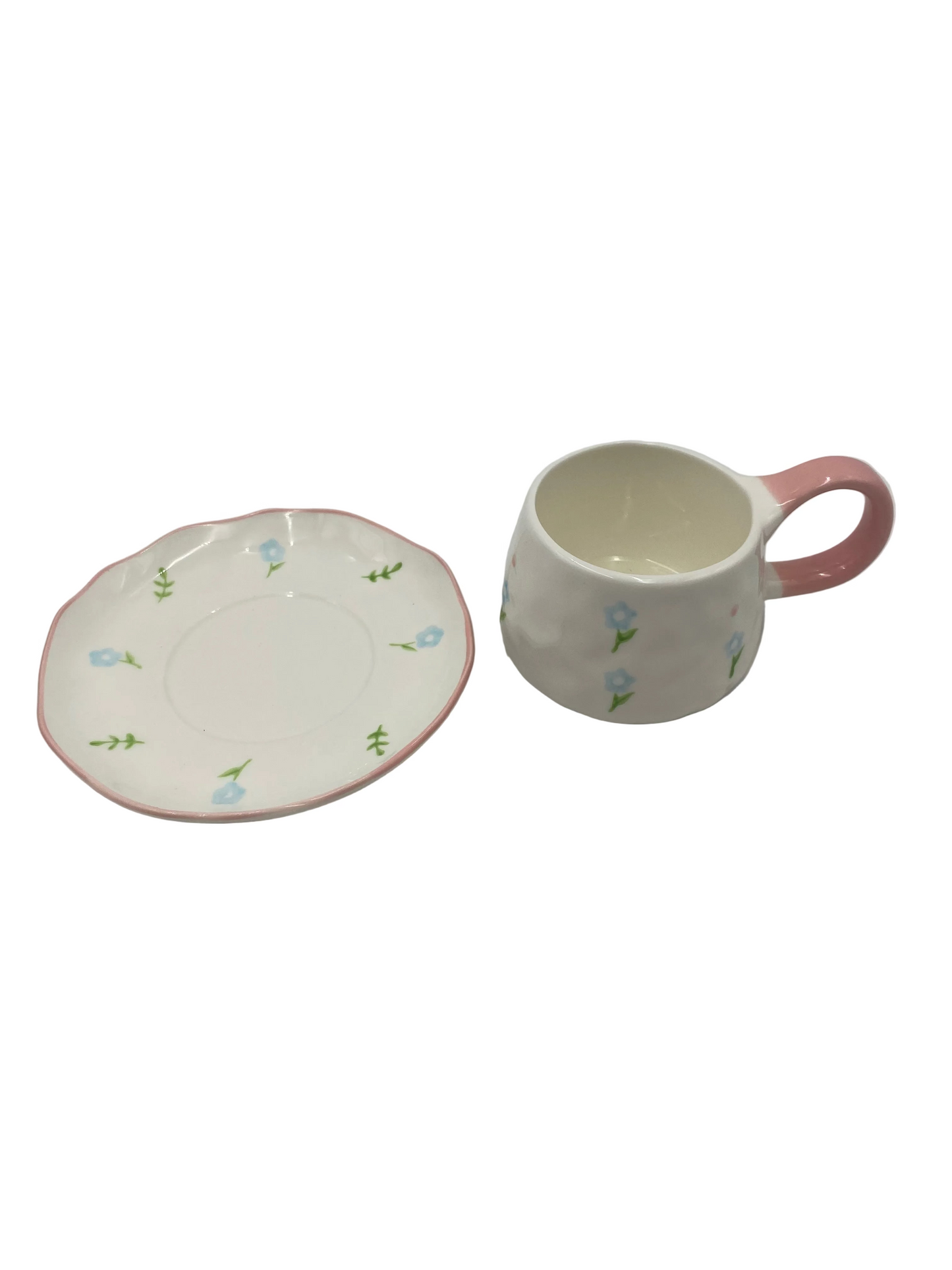 2 Pcs Ceramic Flower Mug  With Plate Set