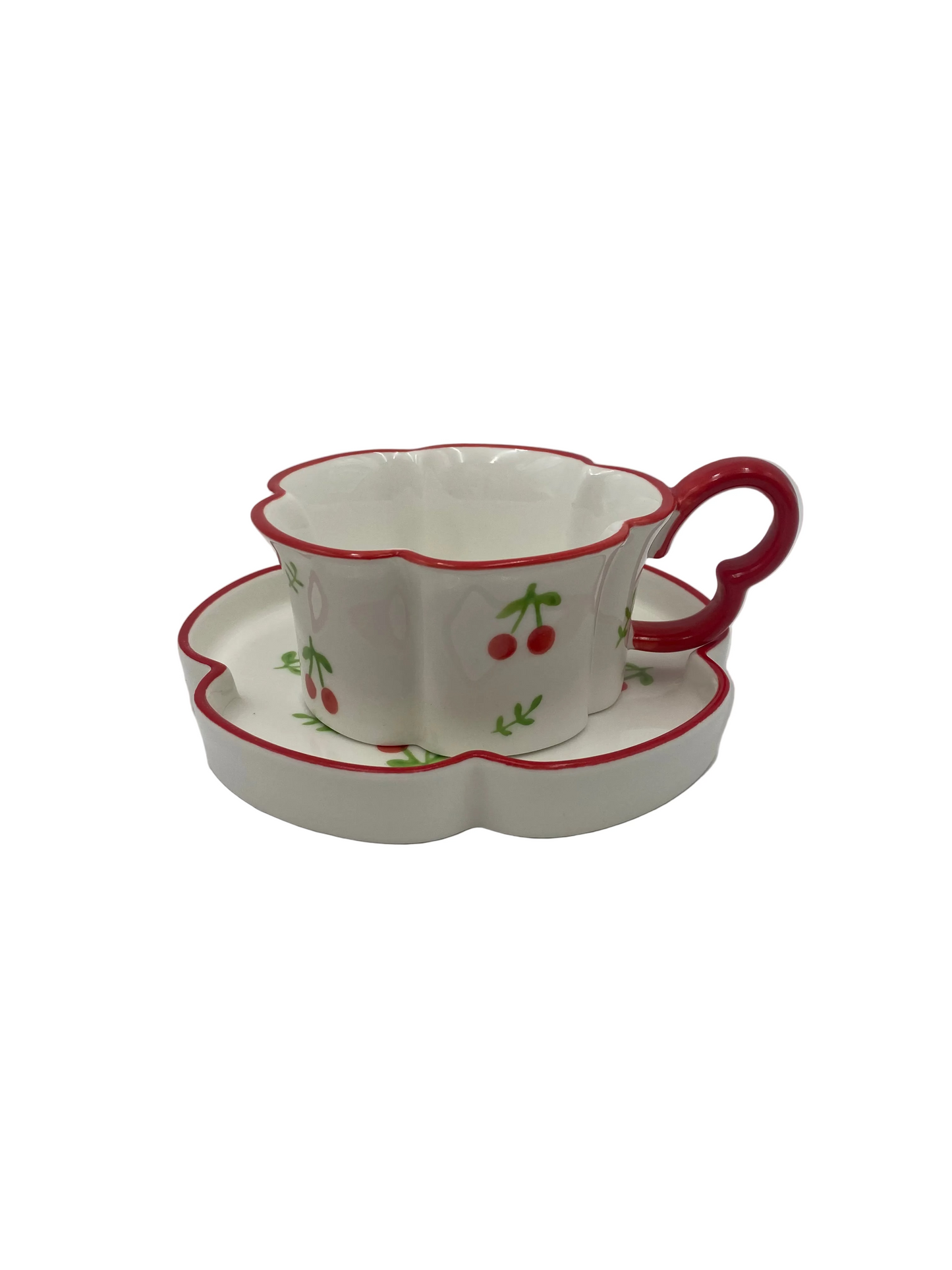 2 Pcs Cherry Ceramic Mug With Plate Set