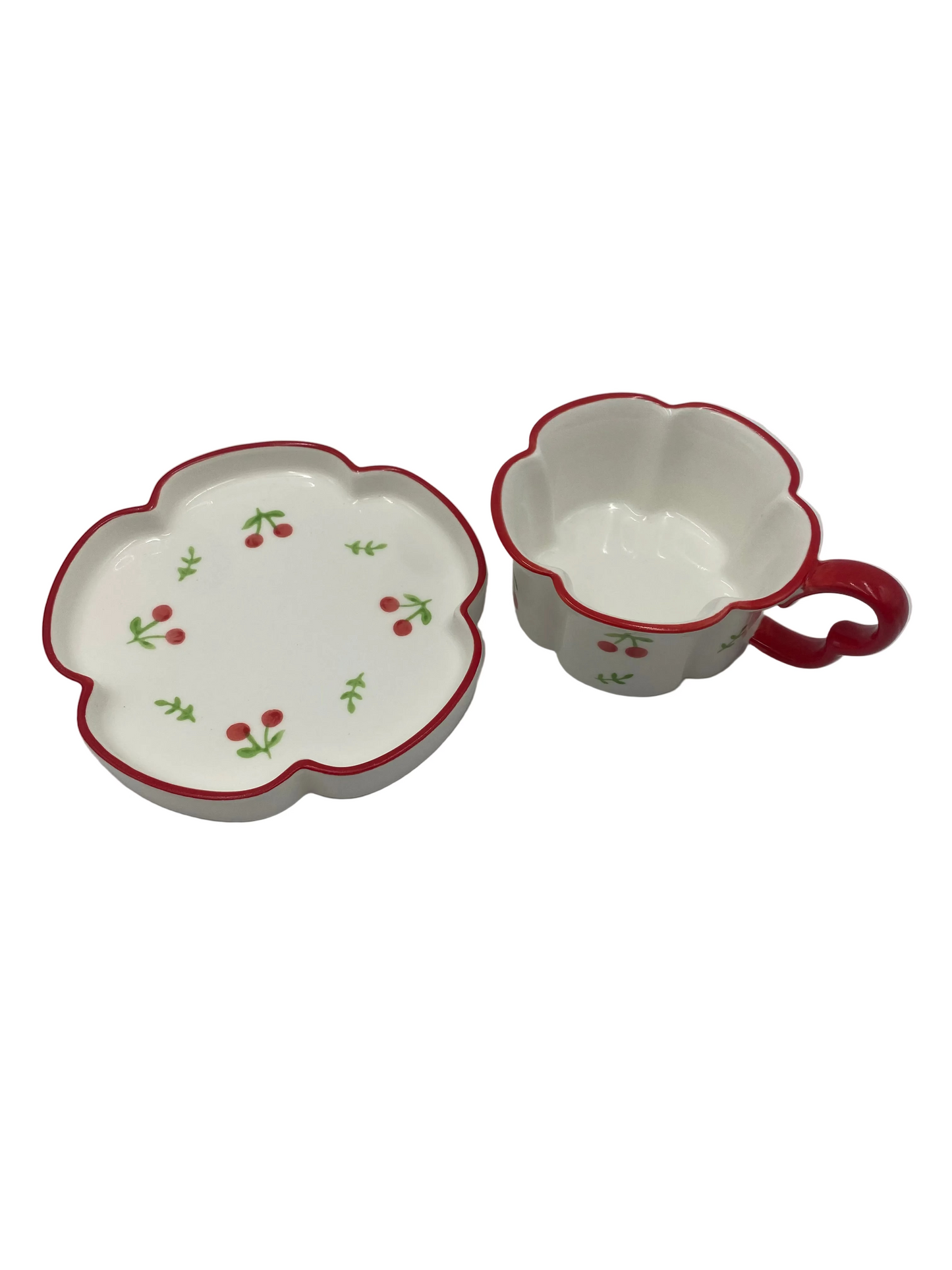 2 Pcs Cherry Ceramic Mug With Plate Set