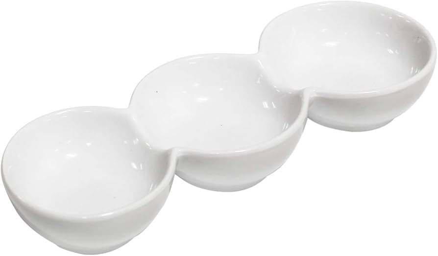 Three Compartments White Ceramic Candy Snack Plate