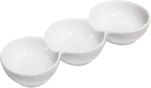 Three Compartments White Ceramic Candy Snack Plate