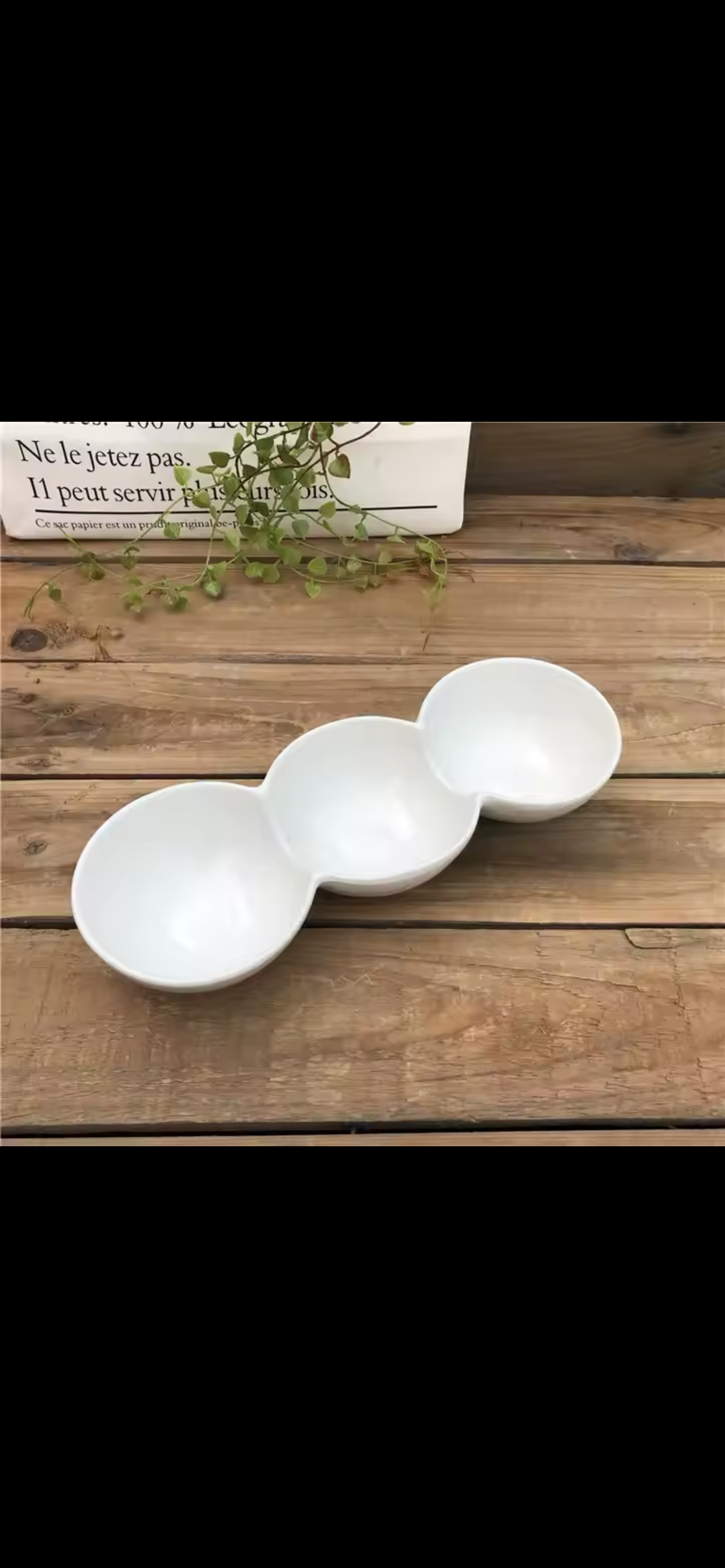 Three Compartments White Ceramic Candy Snack Plate