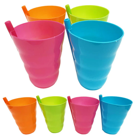 4 Pcs Reusable Plastic Cups With Straw Set