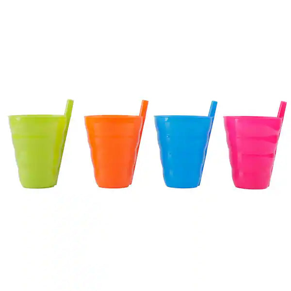 4 Pcs Reusable Plastic Cups With Straw Set