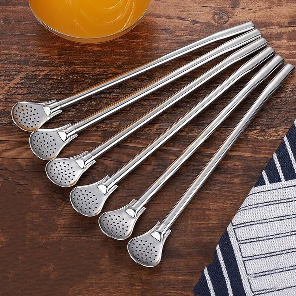 6 Pcs Stainless Steel Mate Straw Set