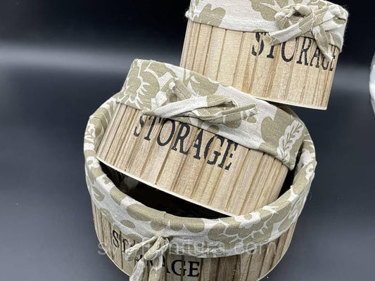 3 pcs Round Storage Wood Basket Set With Cootton Linen Lining