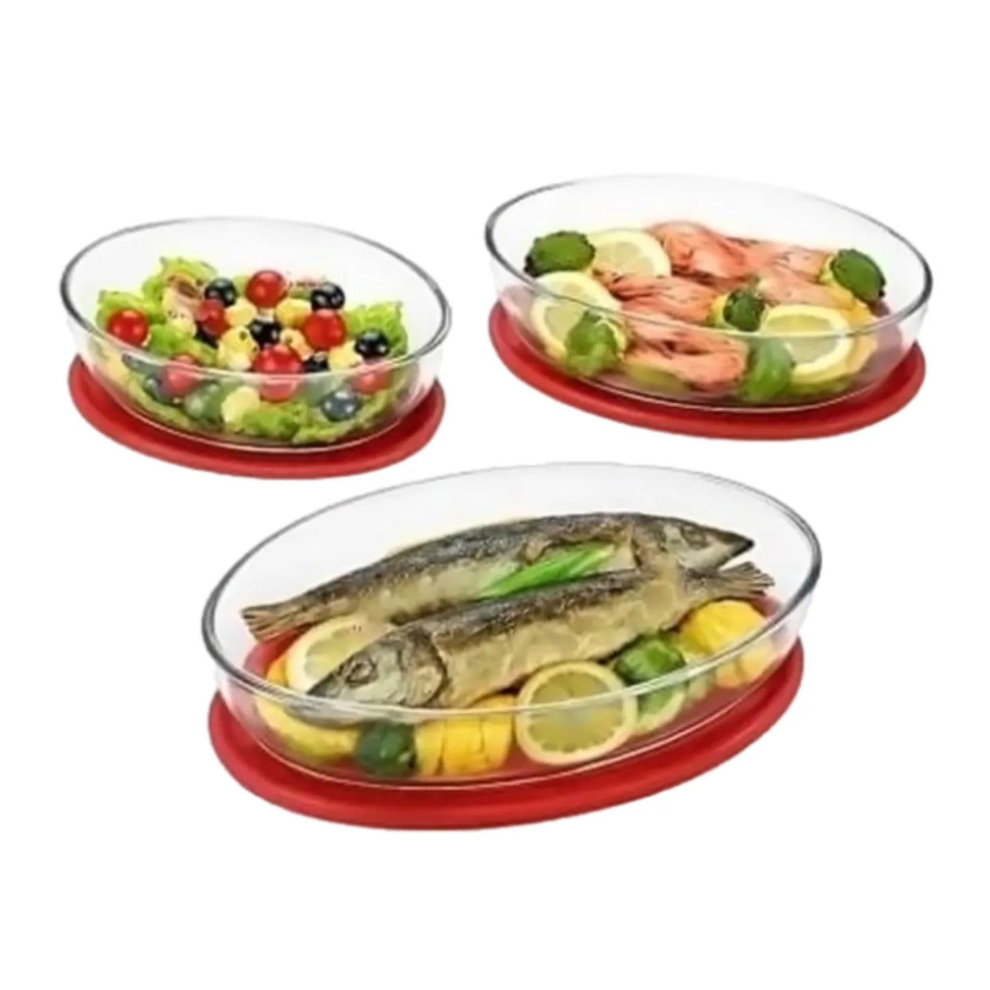 3 Pcs Oval Glass Container Set