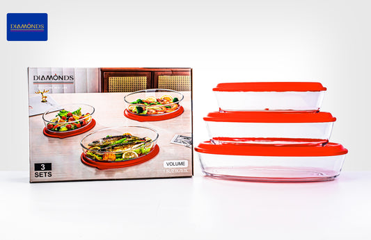 3 Pcs Oval Glass Container Set