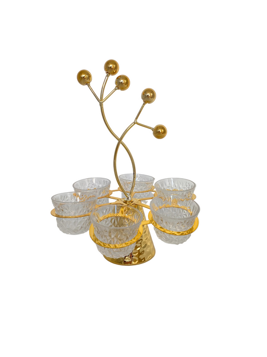 6 Glass Arabic Coffee Cups With Metal Stand Set
