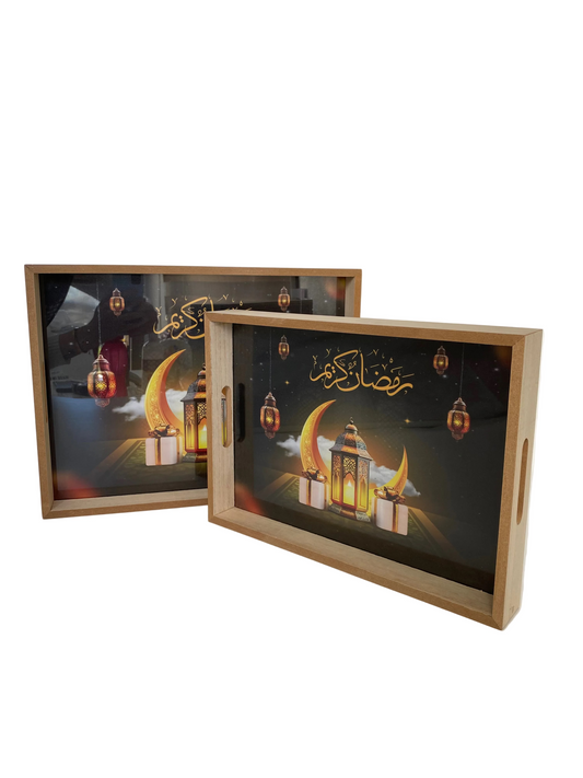 2 Pcs Wooden Ramadan Tray Set