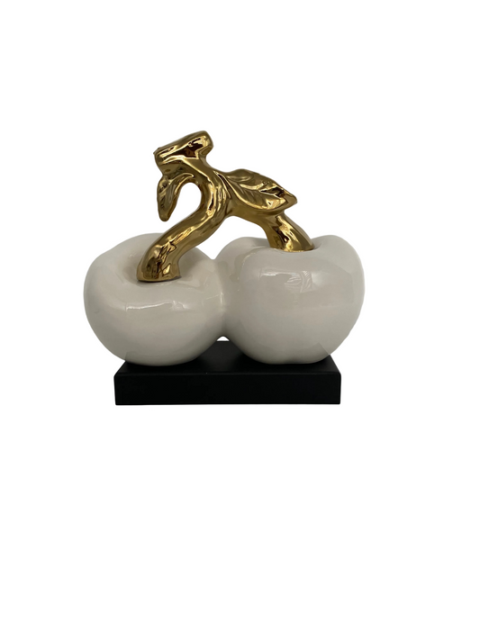 White & Gold Porcelain Cherry Ornament With Black Badec