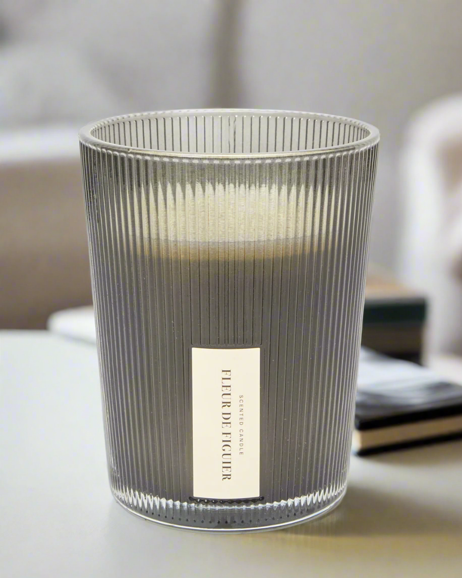 Ribbed Glass Candle Jar With Scented Candle