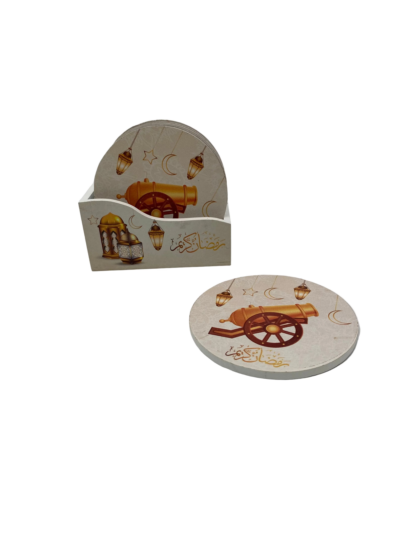 6 Pcs Ramadan Wooden Coasters With Stand Set