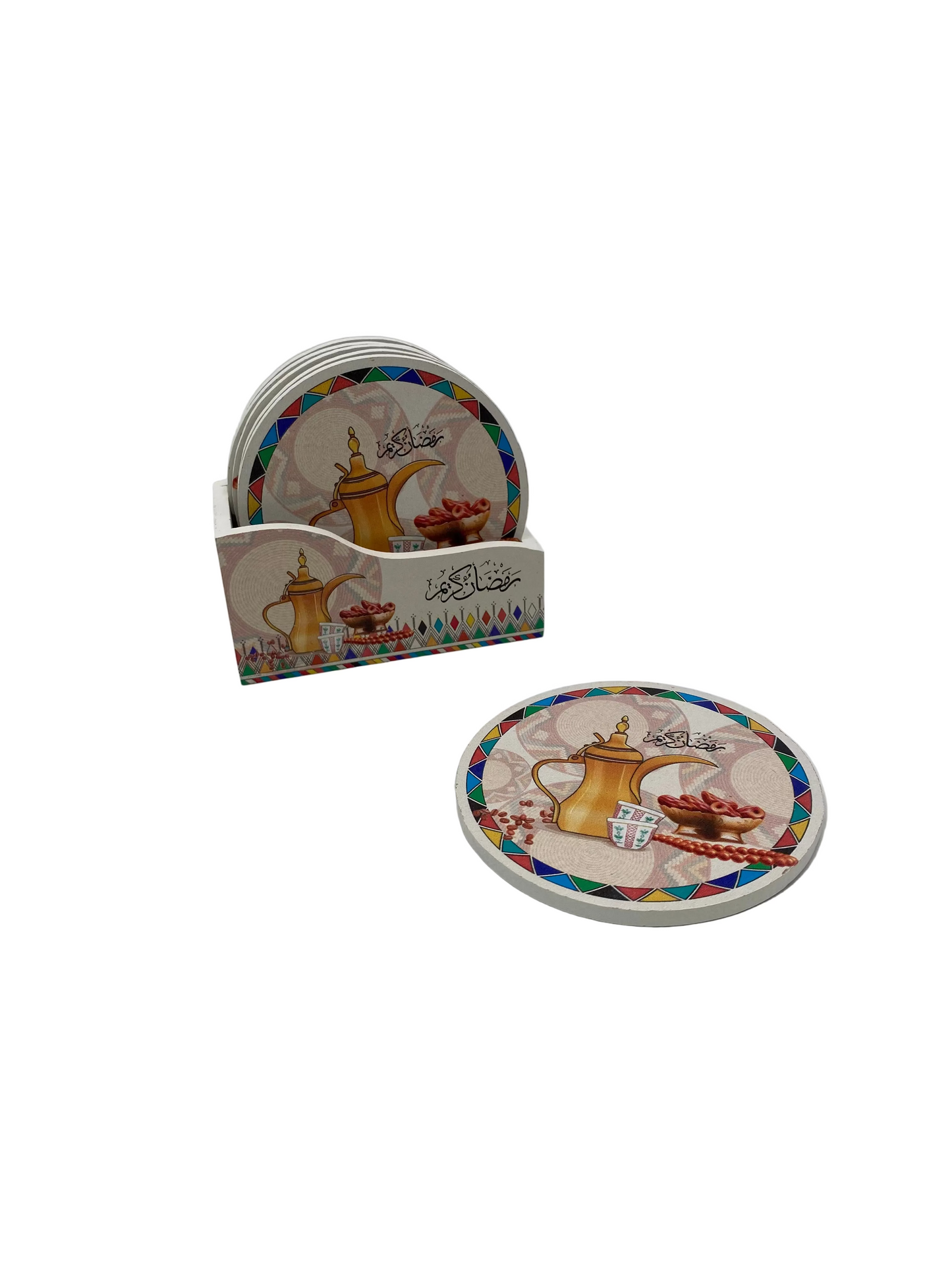 6 Pcs Ramadan Wooden Coasters With Stand Set