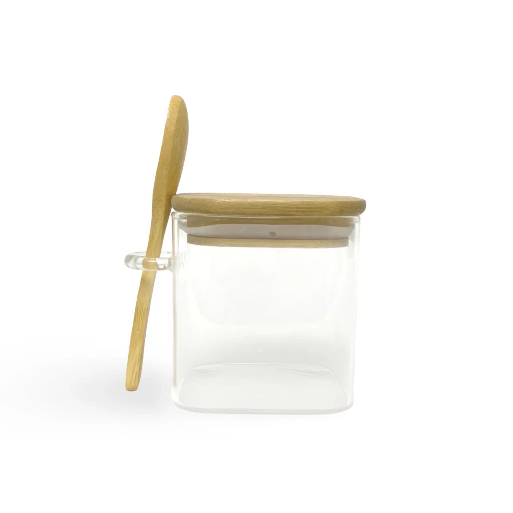 Phoenix,Square Design Glass Storage Jar with Spoon