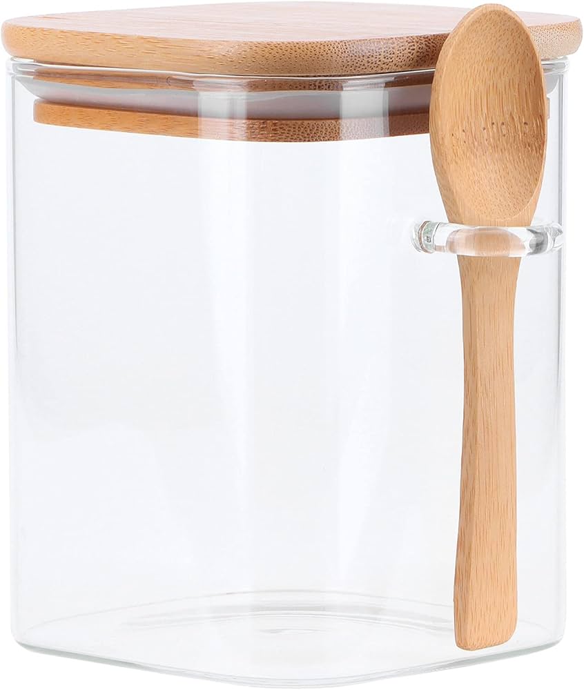 Phoenix,Square Design Glass Storage Jar with Spoon
