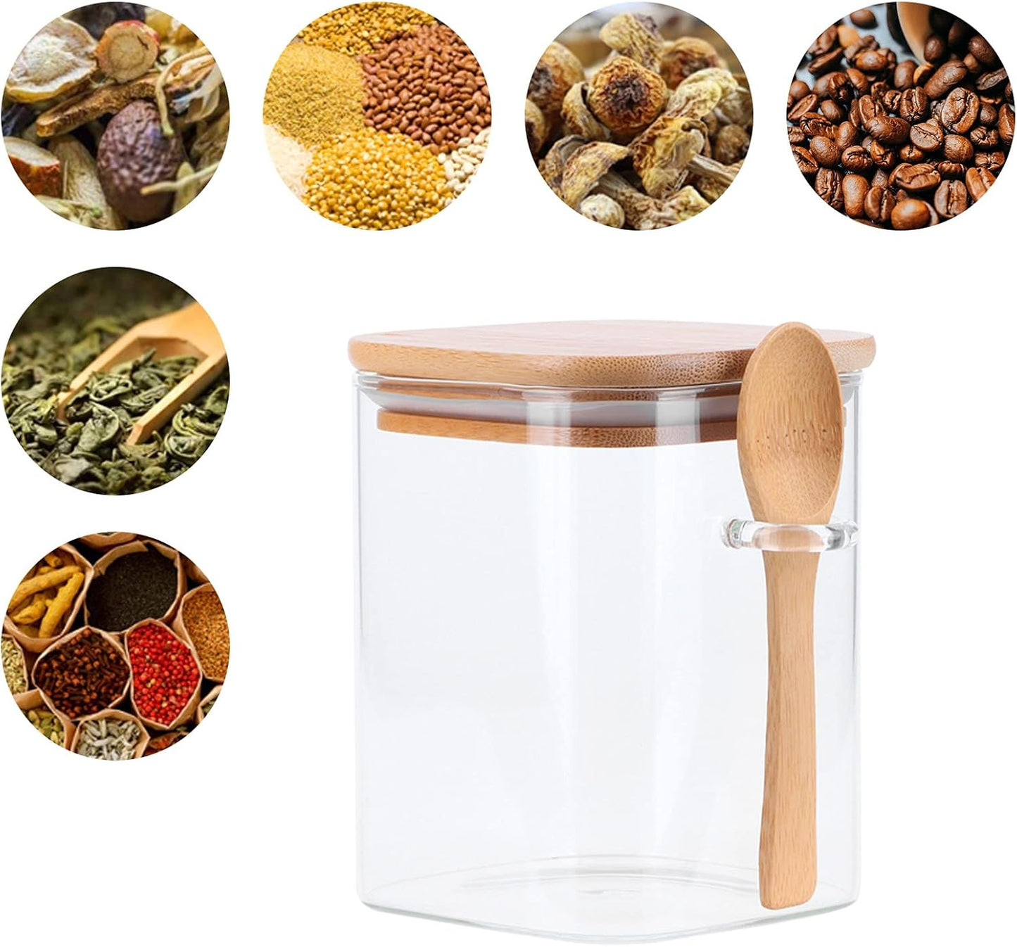 Phoenix,Square Design Glass Storage Jar with Spoon