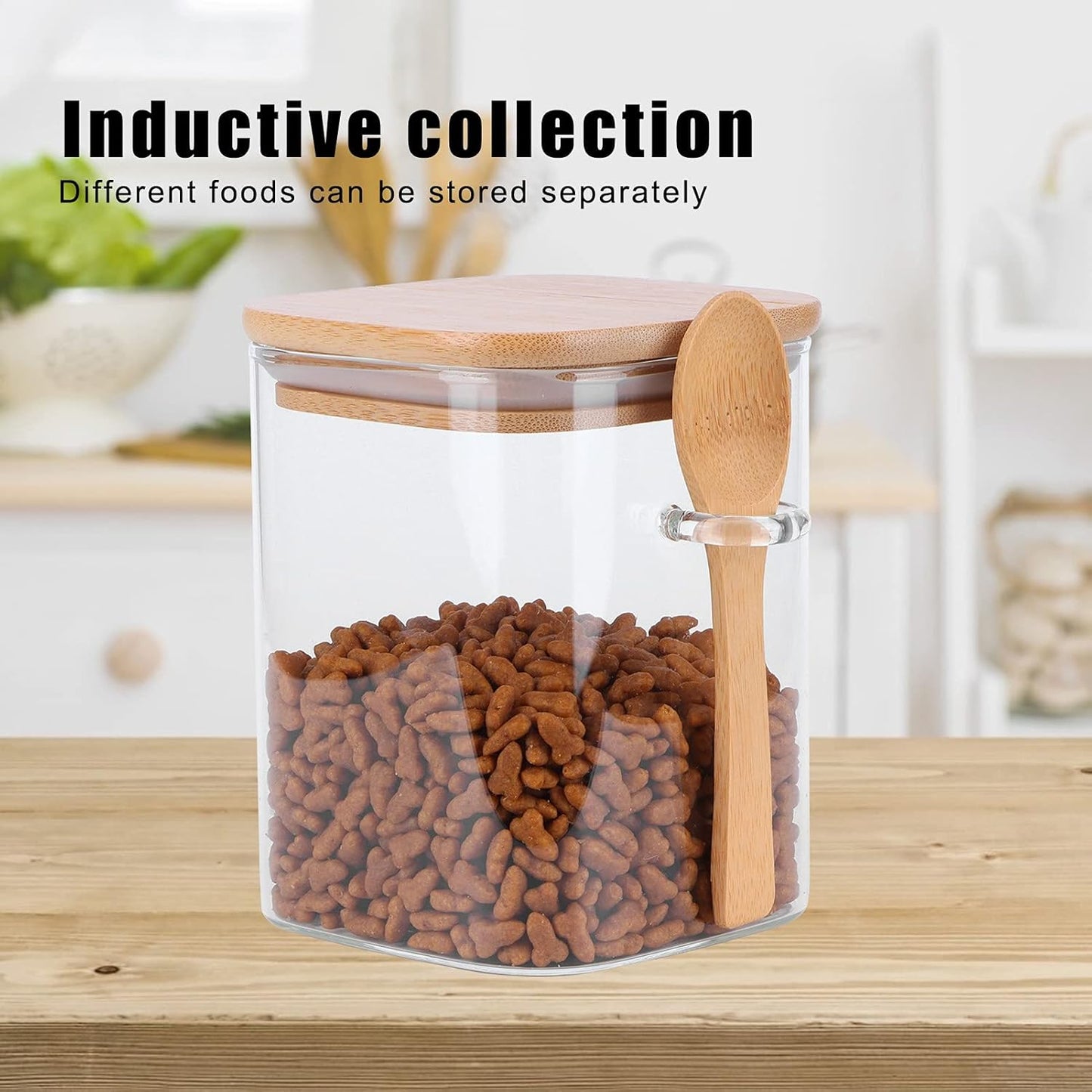 Phoenix,Square Design Glass Storage Jar with Spoon