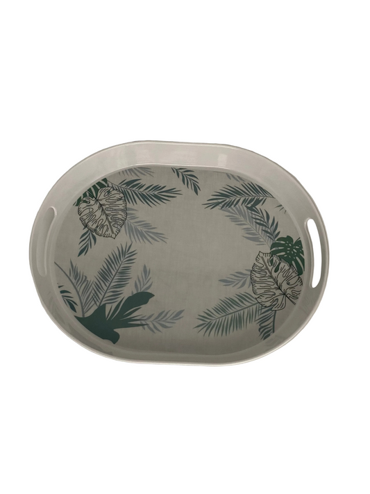 Oval Melamine Tray -Green Leaves