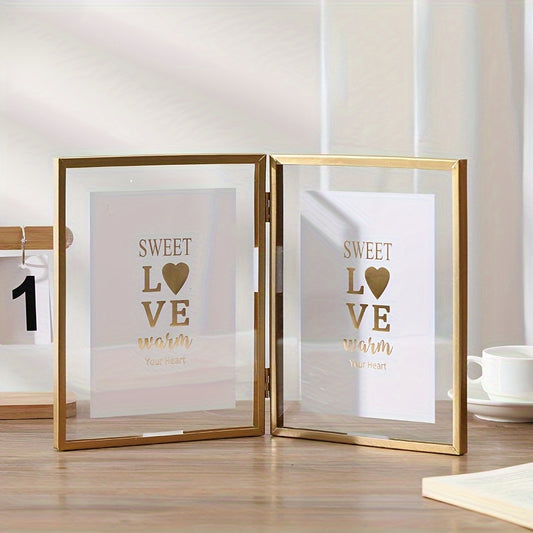 Golden Foldable Dual Metal Photo Frame -Double Sided Glass