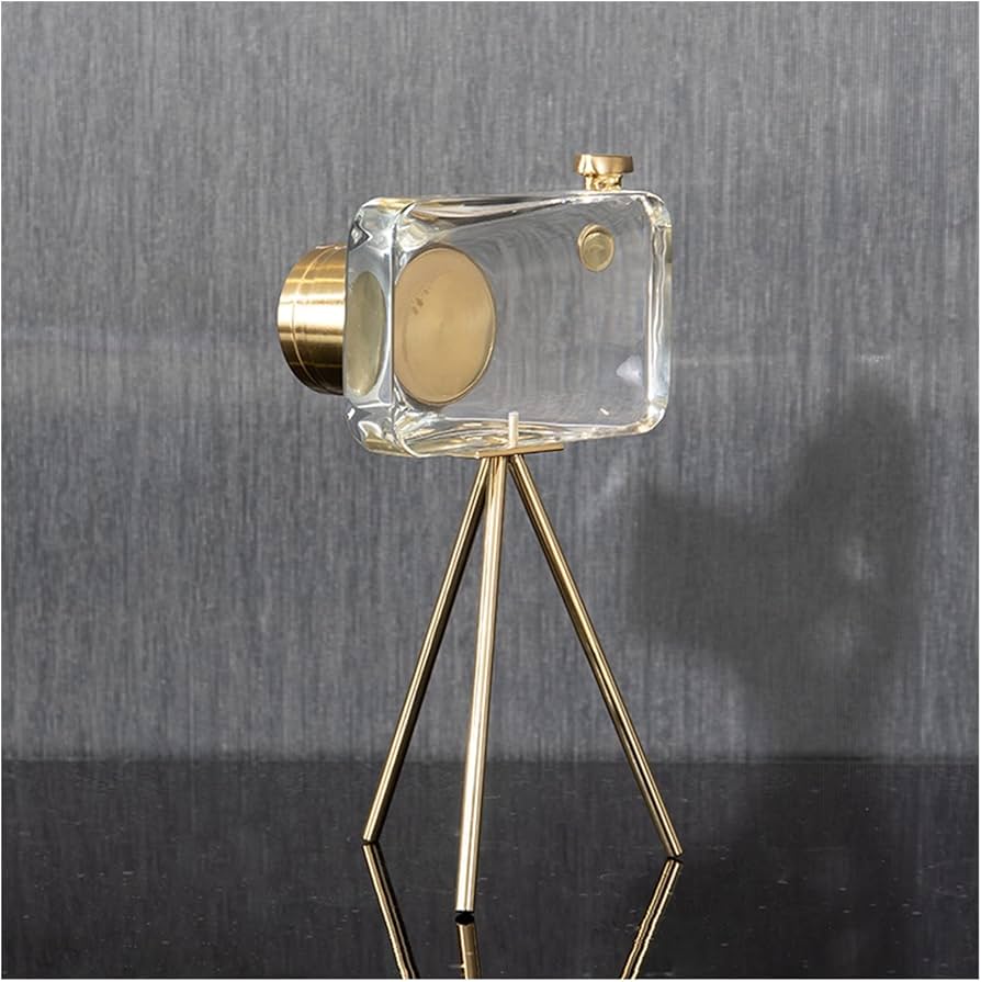 Elegant Crystal Camera Sculpture W/ Golden Metal Base