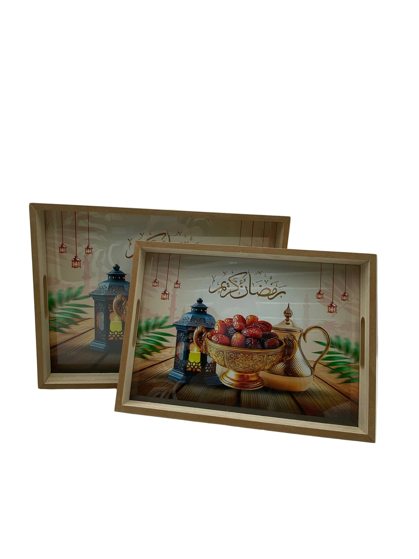 2 Pcs Wooden Ramadan Tray Set