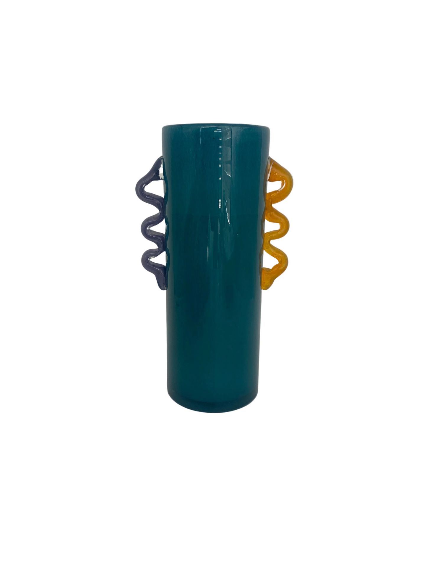 Colored Handle Cylinder Blue Glass Vase