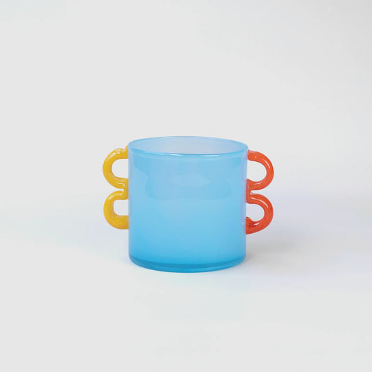 Shaped Colored Handle Cylinder Turquoise Glass Vase