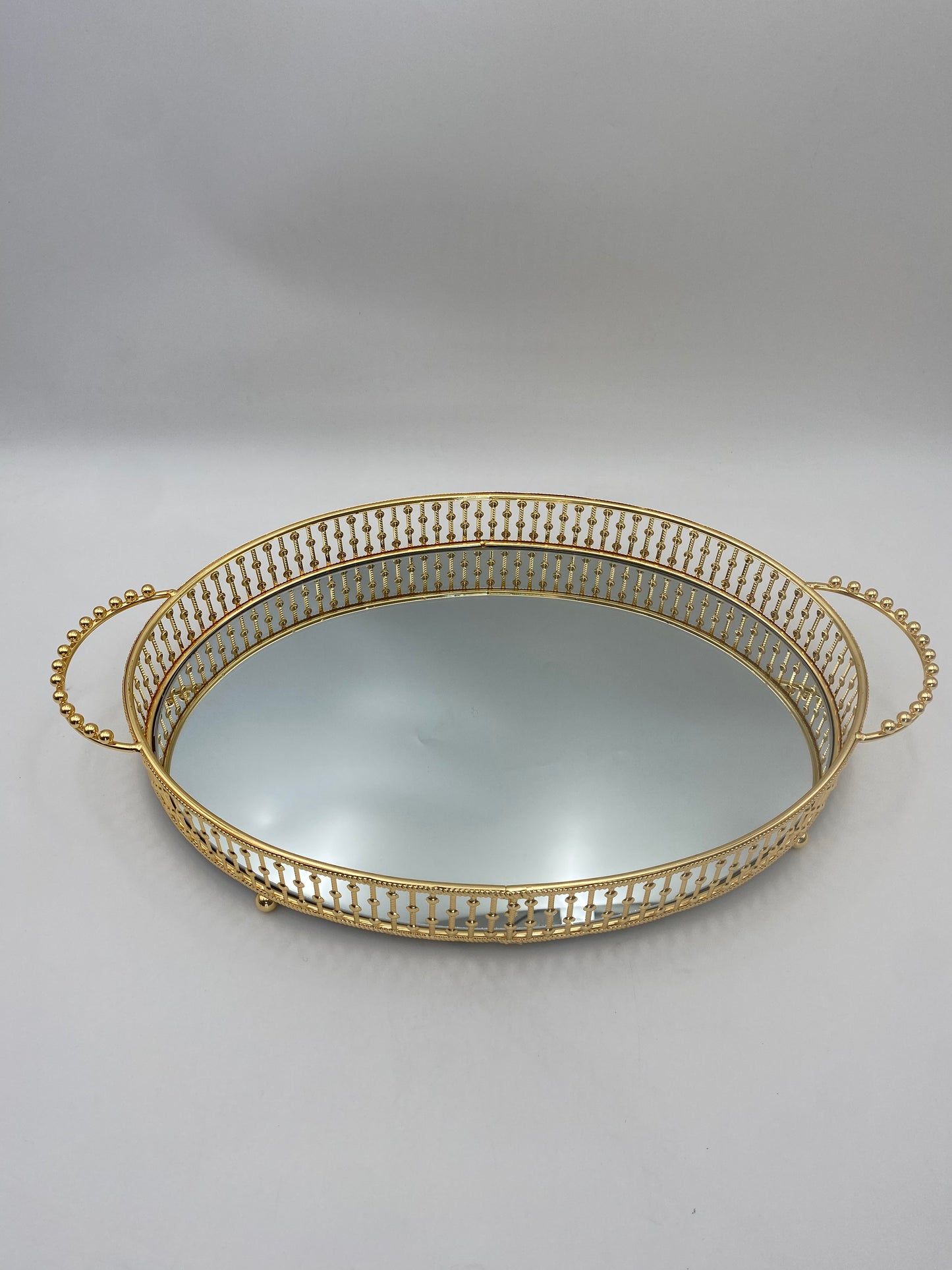Oval Golden Metal Mirror Tray
