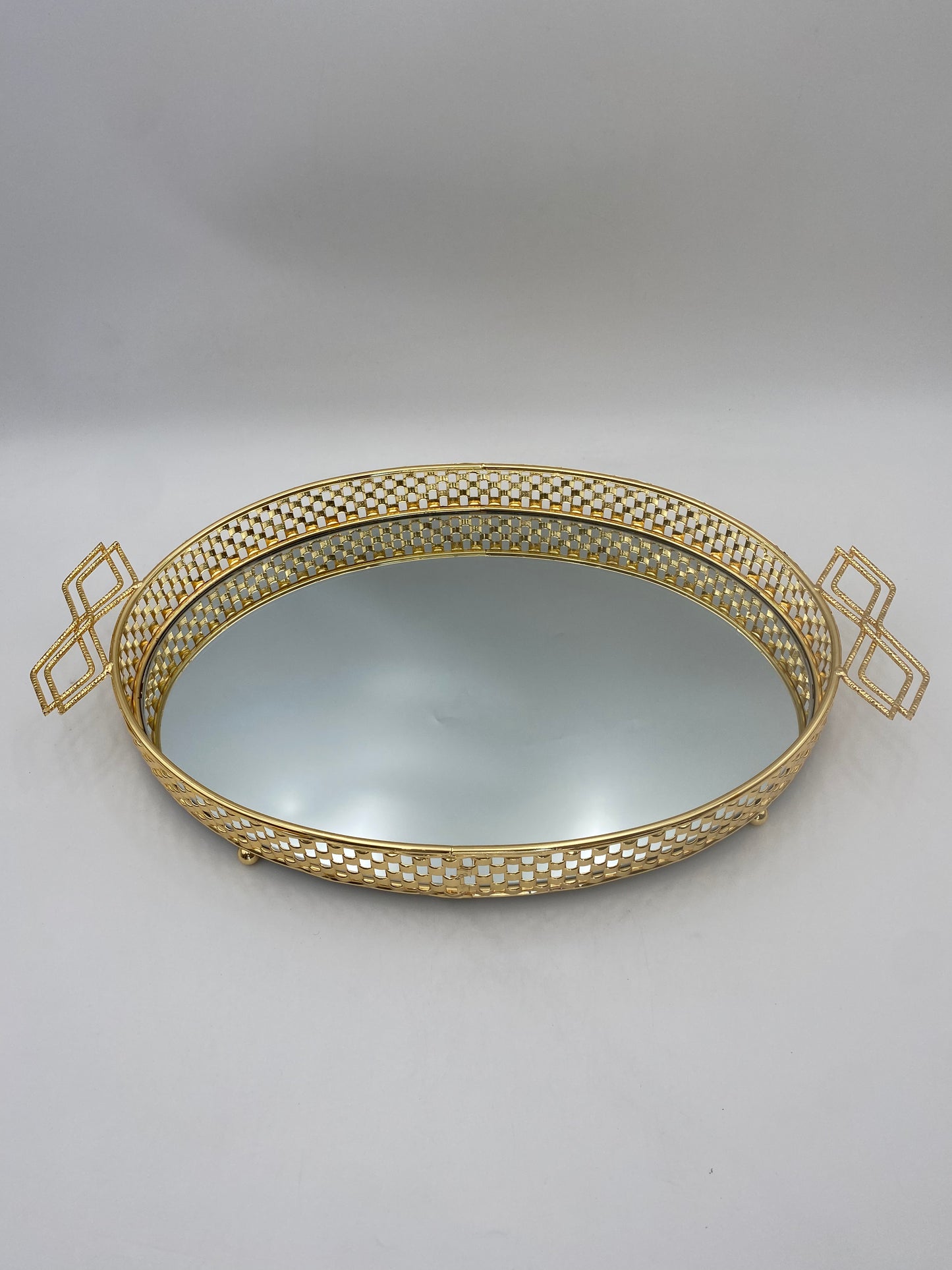 Oval Golden Metal Miror Tray