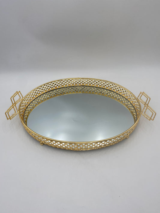 Oval Golden Metal Miror Tray