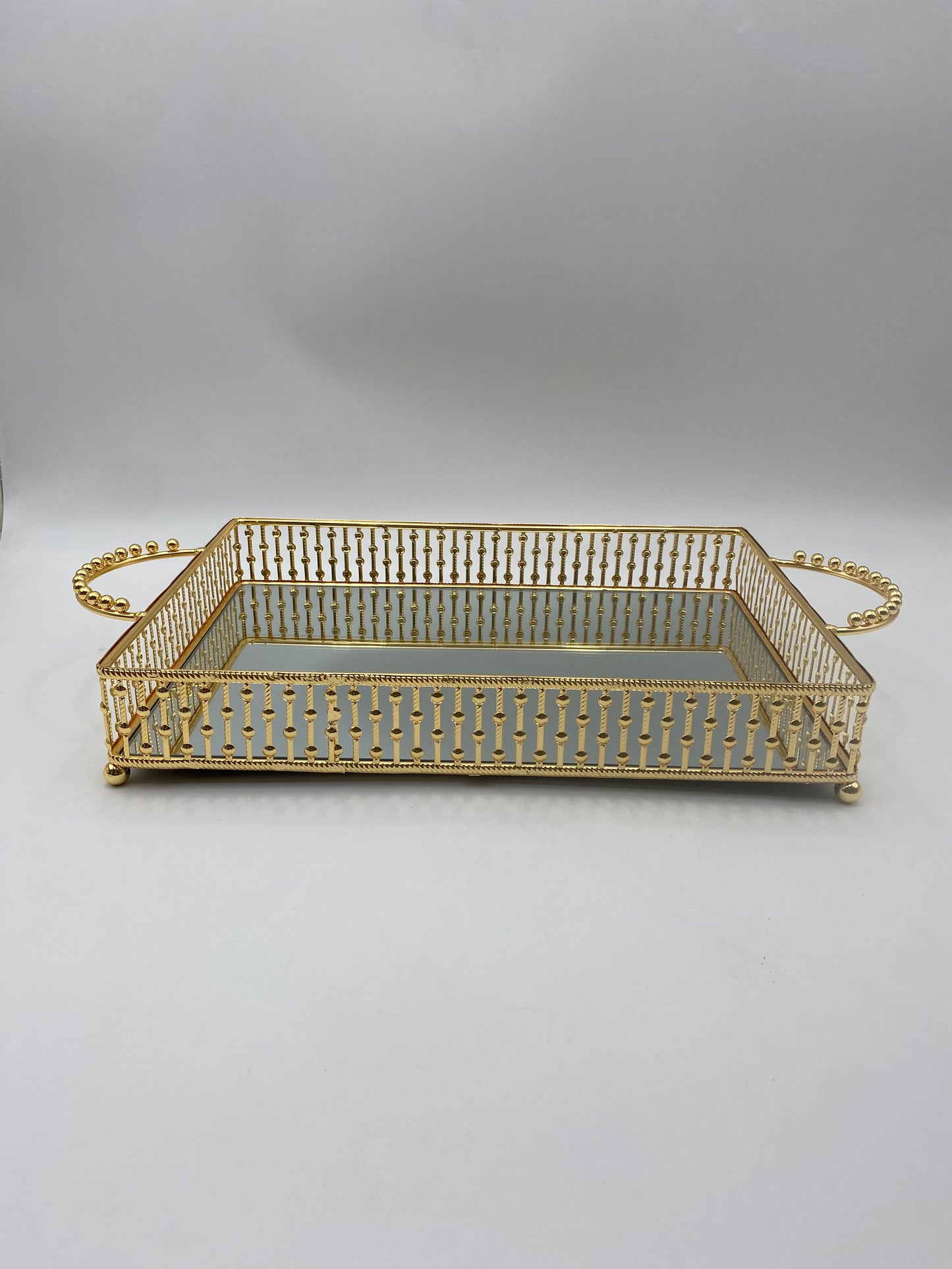 Rectangular Golden Metal Mirror Tray