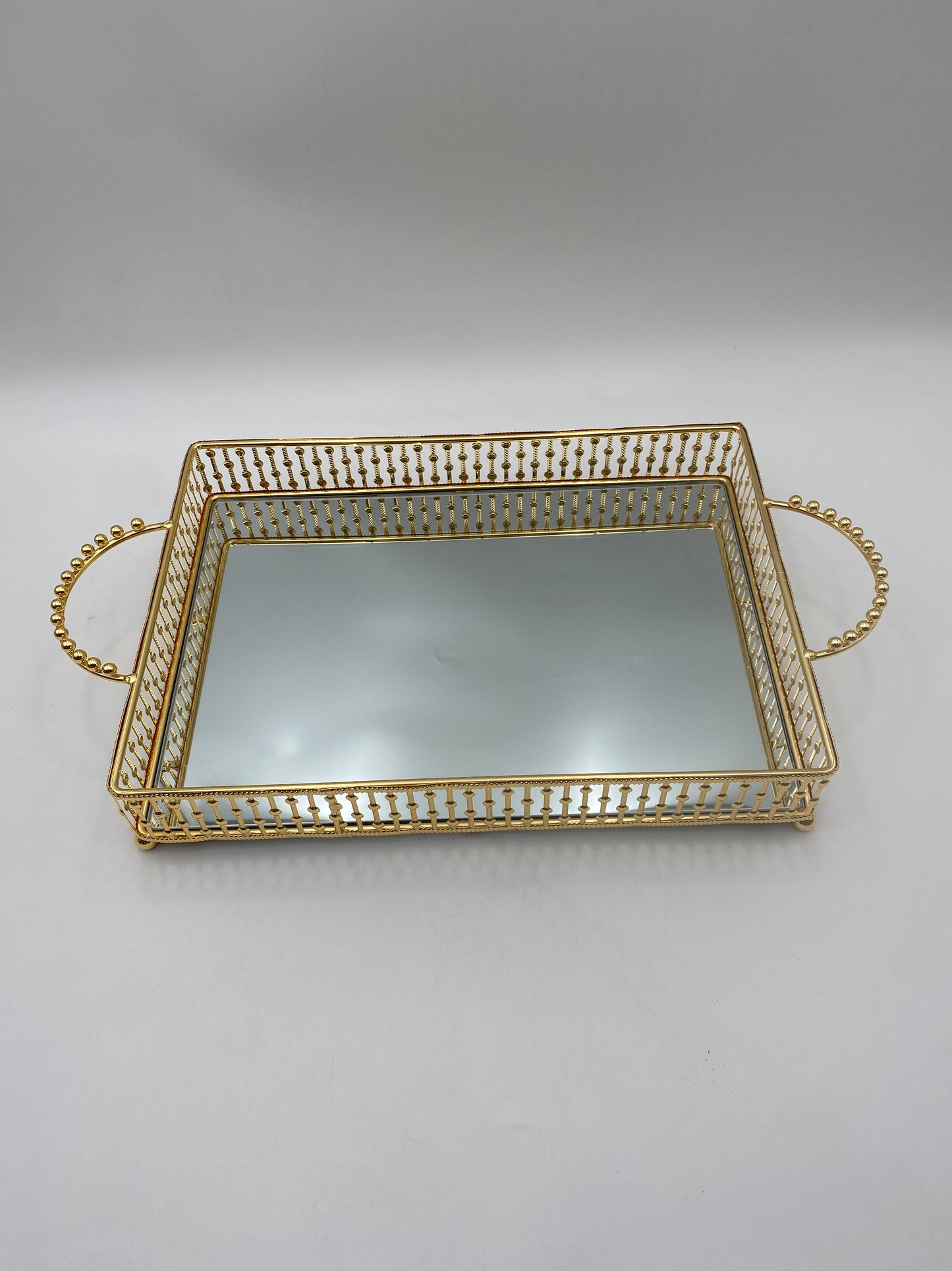 Rectangular Golden Metal Mirror Tray