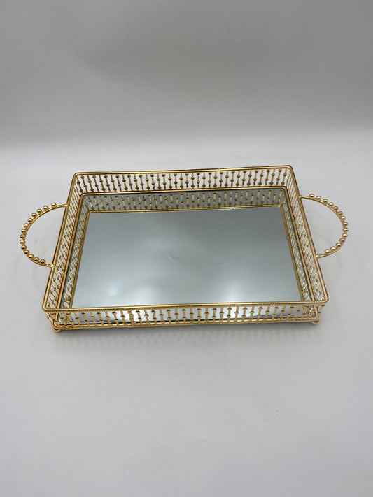 Rectangular Golden Metal Mirror Tray
