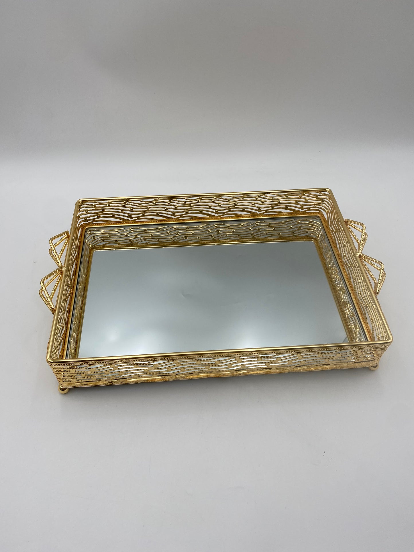 Rectangular Golden Metal Mirror Tray