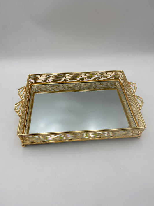 Rectangular Golden Metal Mirror Tray