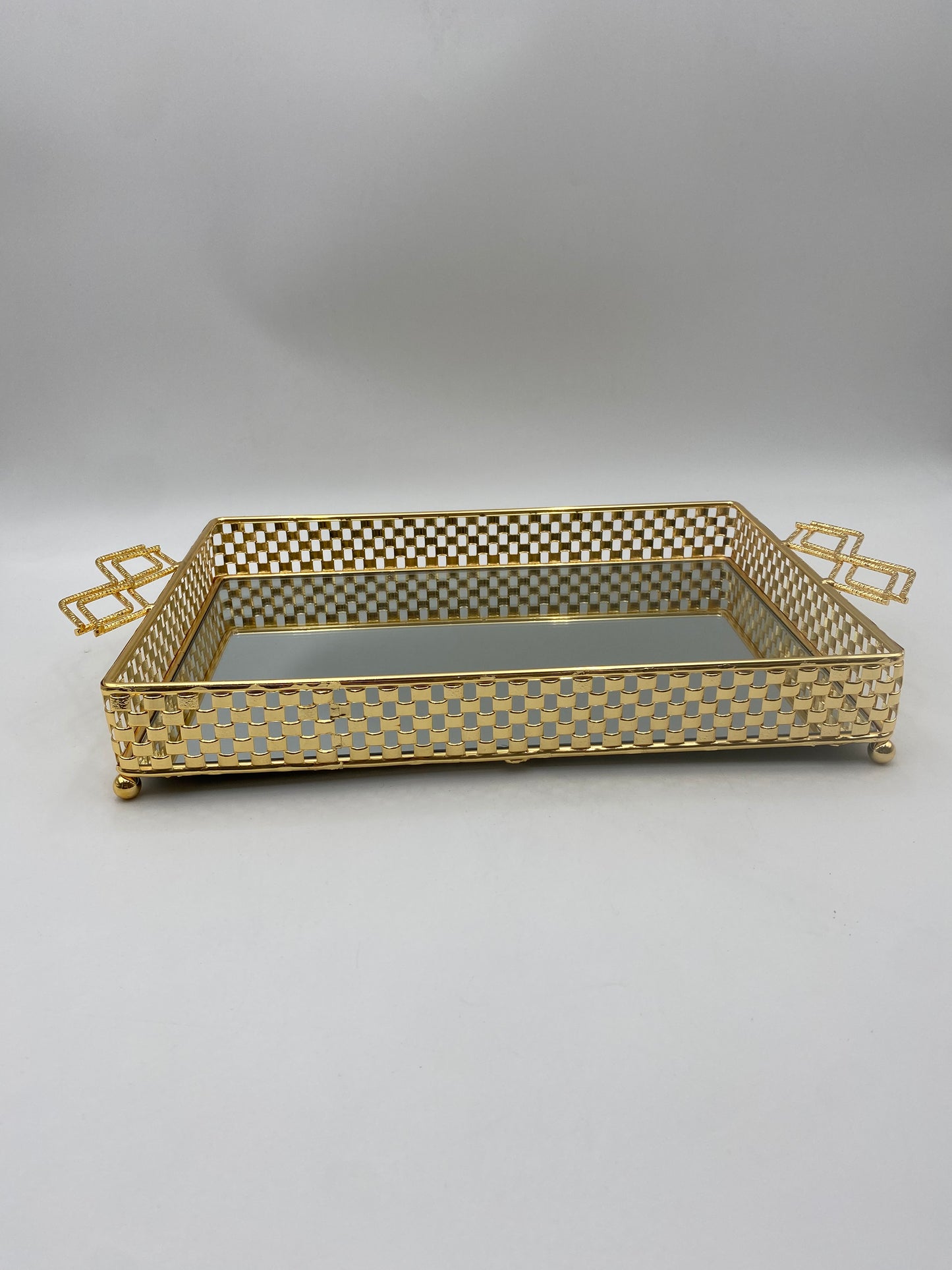 Rectangular Golden Metal Mirror Tray