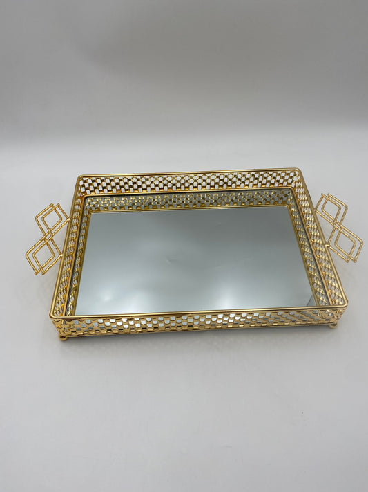 Rectangular Golden Metal Mirror Tray
