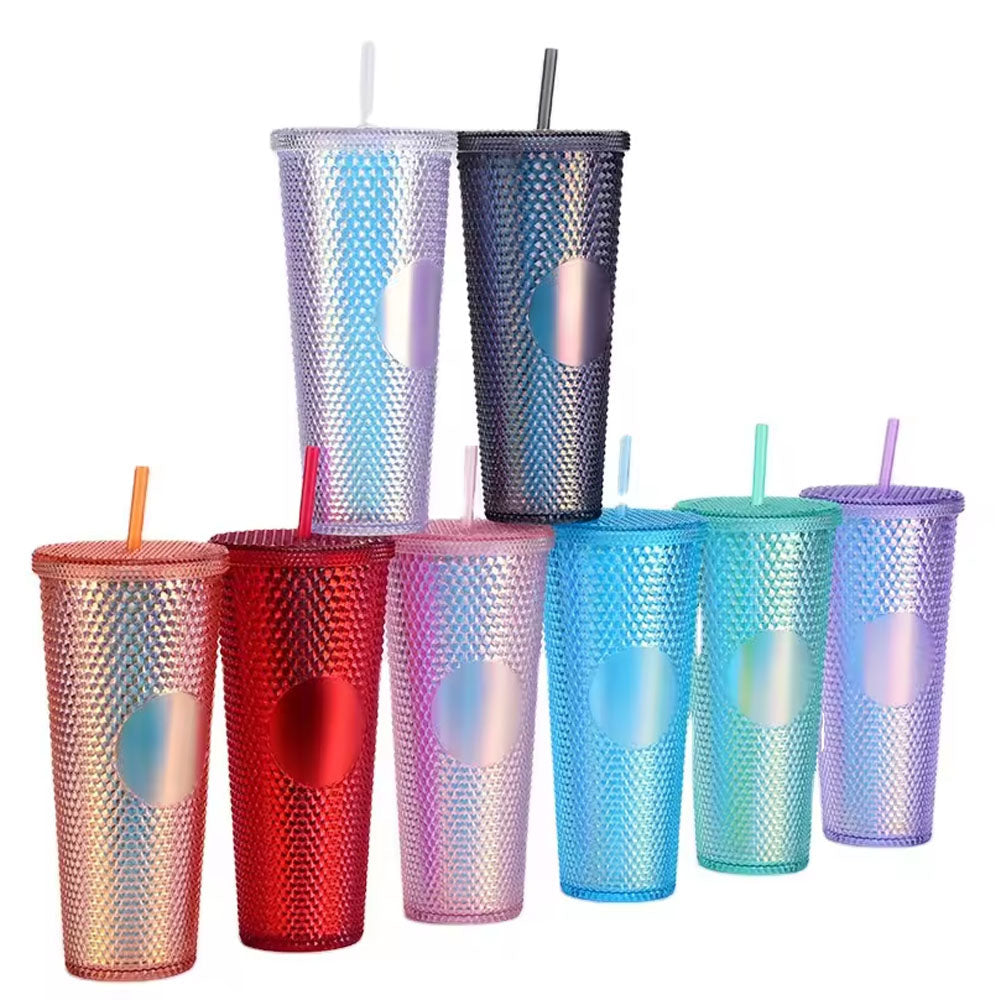 Tumbler With Lid And Straw Iced Coffee Cups Travel Mug Reusable Plastic Cups Insulated Tumblers Double Walled 750 ML