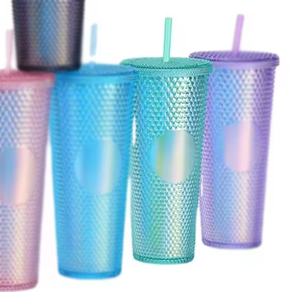 Tumbler With Lid And Straw Iced Coffee Cups Travel Mug Reusable Plastic Cups Insulated Tumblers Double Walled 750 ML