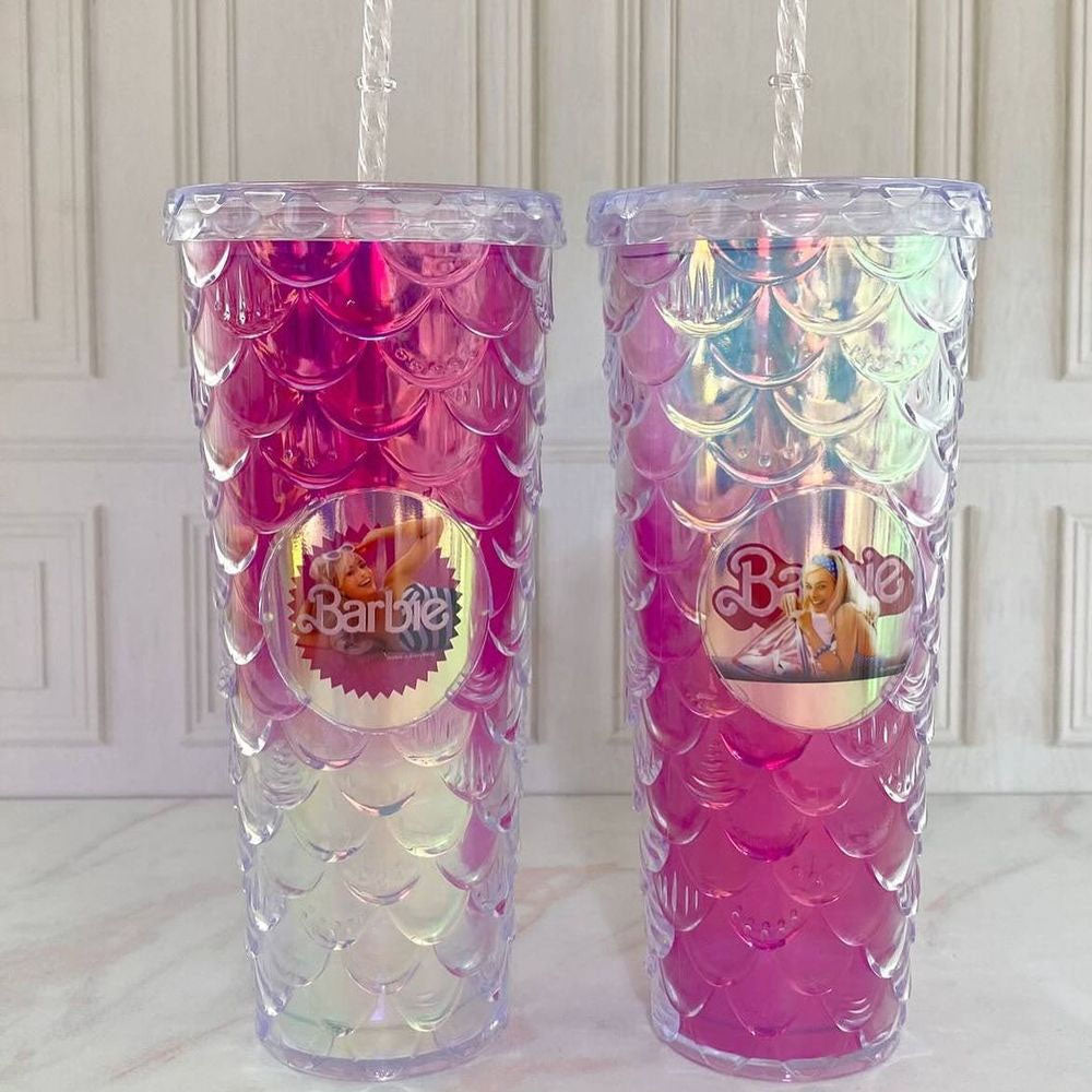 Barbie Plastic Cup With Straw 750 ML