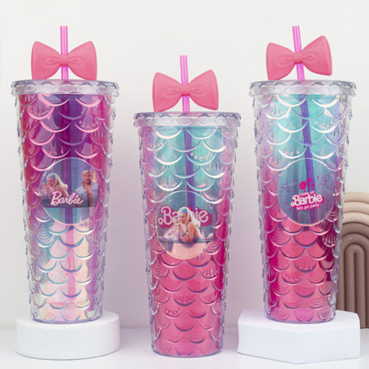 Barbie Plastic Cup With Straw 750 ML