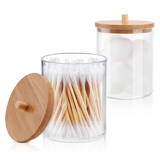Round Cotton Swab Holder With Bamboo Lid