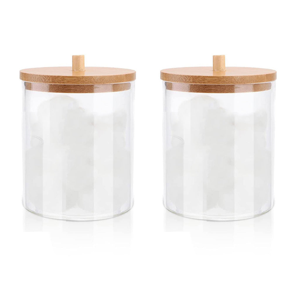 Round Cotton Swab Holder With Bamboo Lid