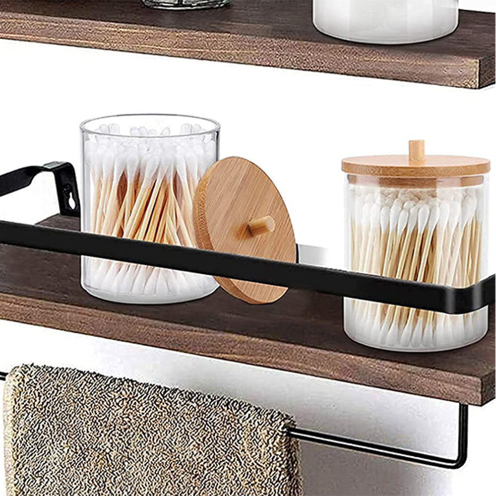 Round Cotton Swab Holder With Bamboo Lid