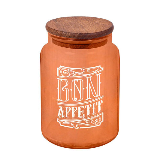 Herevin Jar Gold Rose Painted - White Bon Appetit Printed