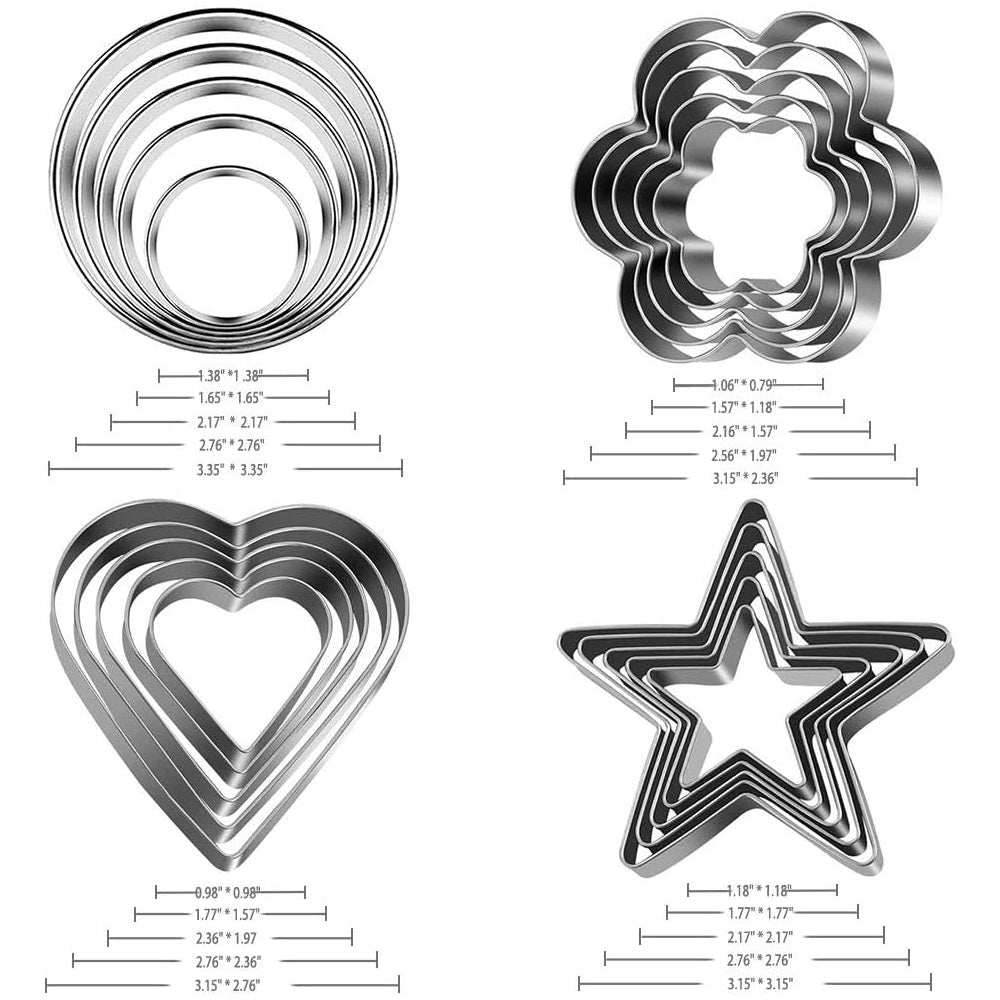Cookie Cutters Set Stainless Steel Multi-Size Biscuit Cutters Cutting Shapes 20 Pcs