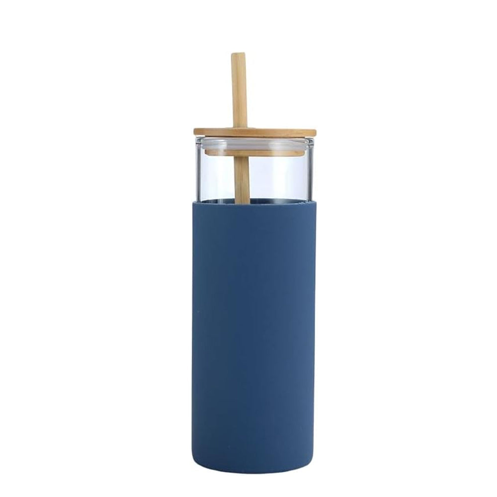 Glass Tumbler Straw Silicone Protective Sleeve Bamboo Lid 500 ML